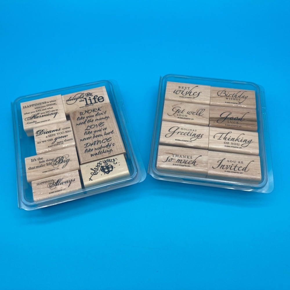 Stampin' Up! & Mixed Brand Wood Block Rubber Stamp Lot - 15 Pieces